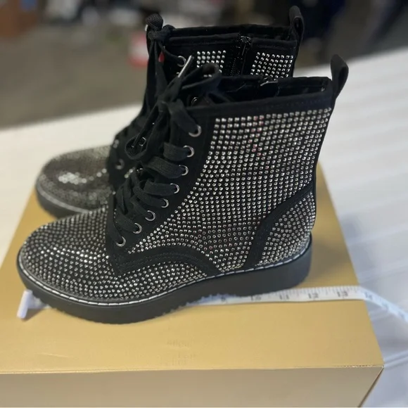 MADDEN GIRL Kurro Bedazzled Black Combat Boots Women Size 6.5 - Picture 5 of 8